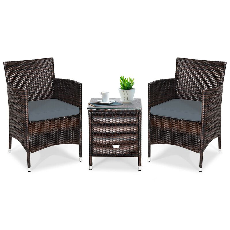 3 Pieces Ergonomic Wicker Patio Conversation Set-Grey