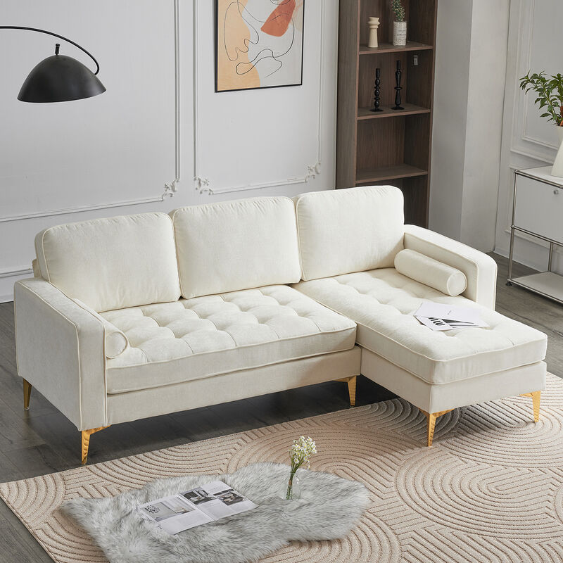 Modern Chenille Modular Sofa, 3-Seater with Footstool & Gold Legs