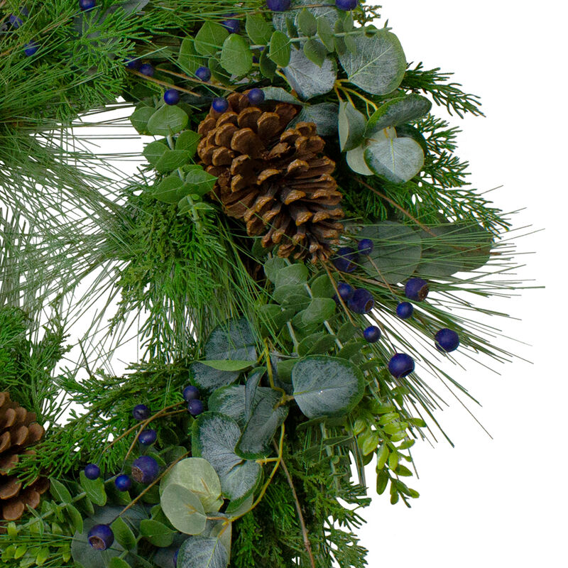Blueberry Eucalyptus Pine Artificial Christmas Wreath  28" Unlit