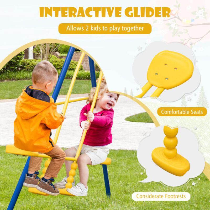 Hivvago Metal Swing Set for Backyard with 2 Swing Seats and 2 Glider Seats