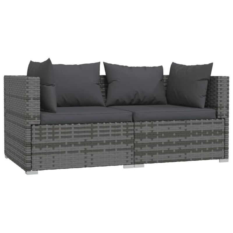vidaXL 3 Piece Patio Lounge Set with Cushions Gray Poly Rattan
