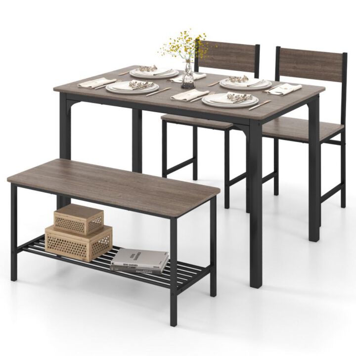 Hivvago 4 Pieces Rustic Dining Table Set with 2 Chairs and Bench