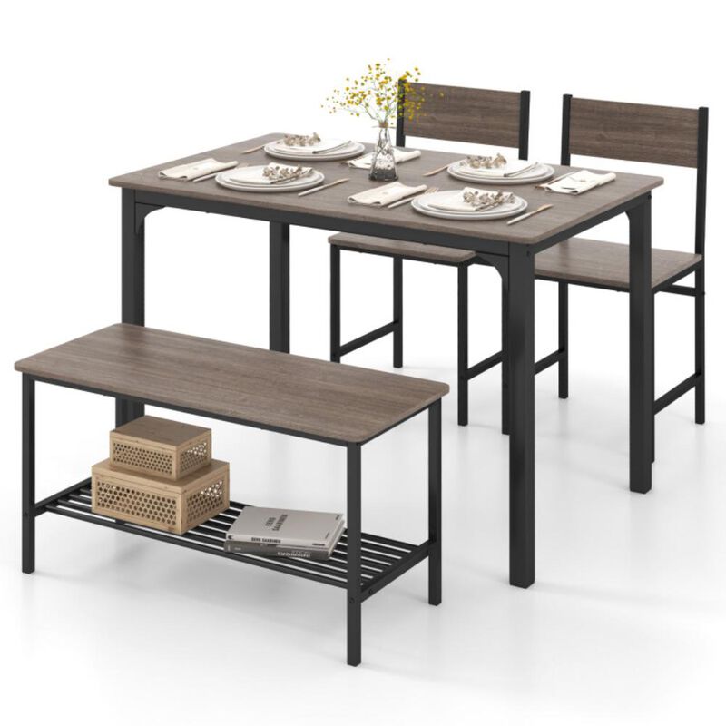 Hivvago 4 Pieces Rustic Dining Table Set with 2 Chairs and Bench