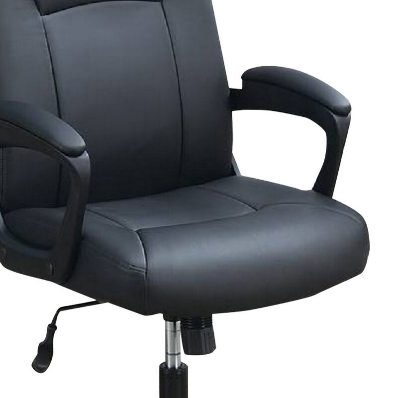 Office Chair with Curved Arms and Leatherette Upholstery, Black-Benzara