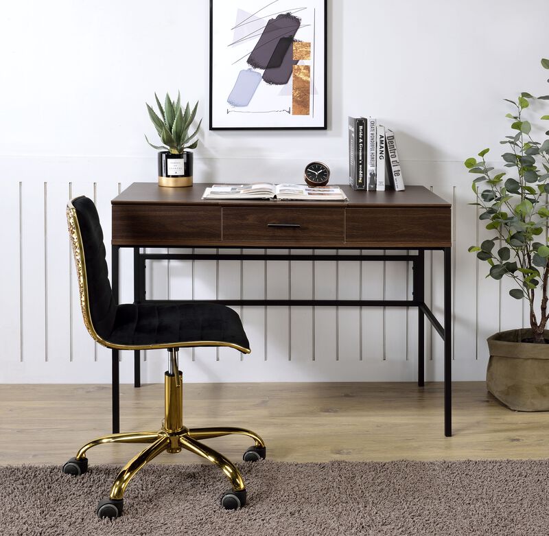 ACME Verster Writing Desk w/USB, Oak & Black Finish