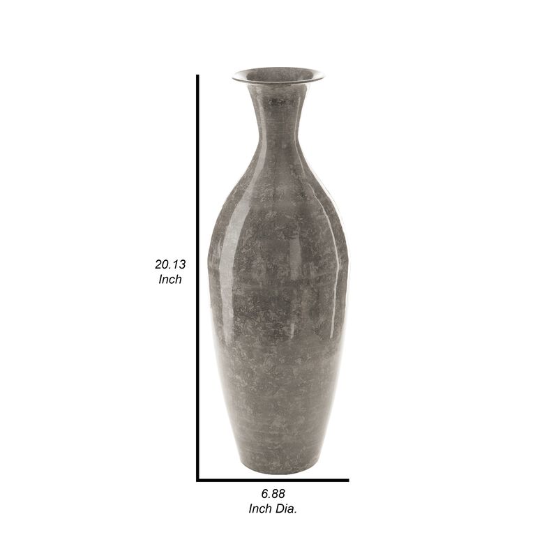 Lery Flower Vase Home Decor, Tapered Neck, High Gloss Gray Metal Finish - Benzara