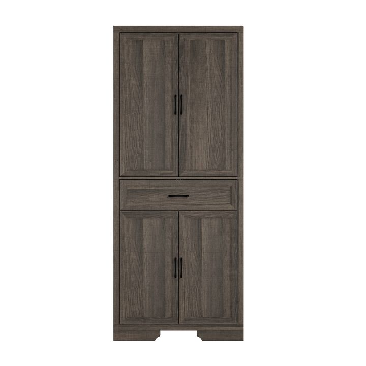 FUFU&GAGA Modern Light Wood Bookshelf Cabinet – 4 Doors & 1 Drawer, Sturdy P2-Grade MDF Storage Cabinet (31.5" W x 15.7" D x 78.7" H), Light Wood