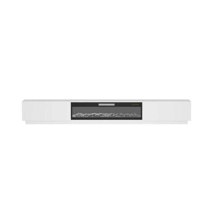 FUFU&GAGA 2-Drawer 1-Shelf TV Cabinet with Electric Fireplace (109.4" W x 15.7" D x 14.9" H), White