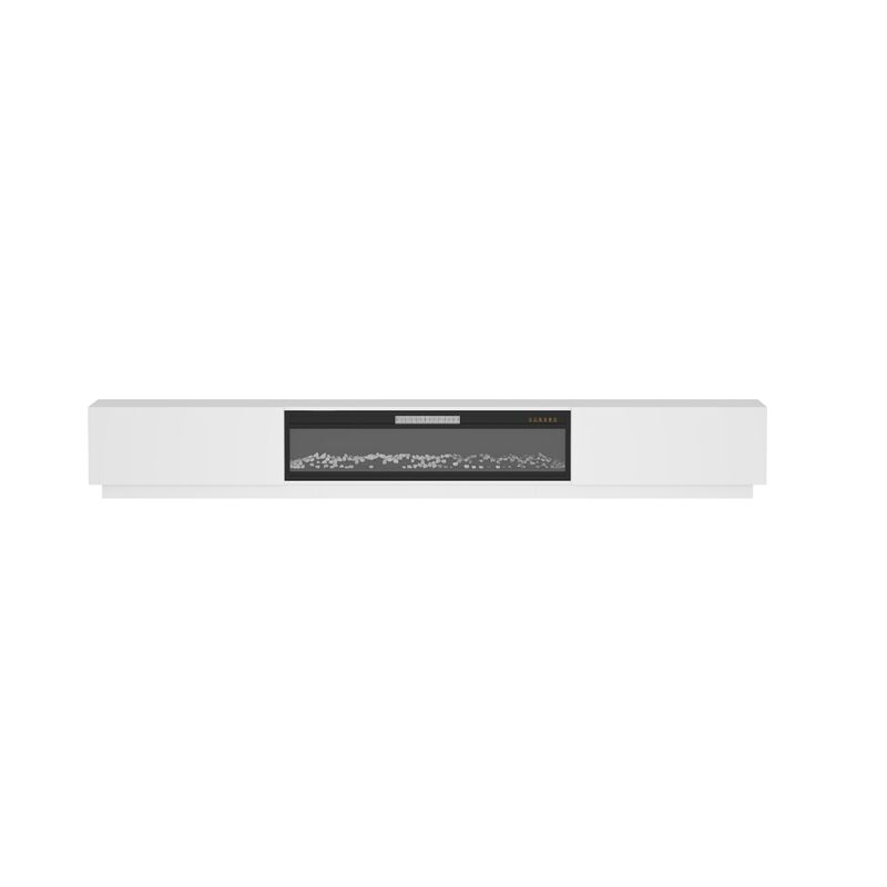 FUFU&GAGA 2-Drawer 1-Shelf TV Cabinet with Electric Fireplace (109.4" W x 15.7" D x 14.9" H), White