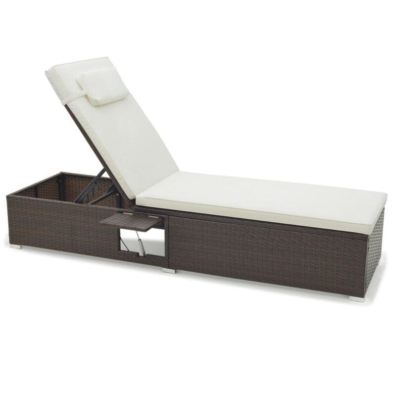 Hivvago Outdoor PE Rattan Chaise Lounge with 6-level Backrest