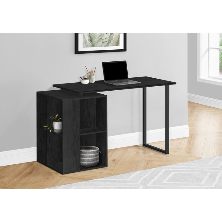 Monarch Specialties I 7601 Computer Desk, Home Office, Left, Right Set-up, Storage Shelves, 55"L, Work, Laptop, Metal, Laminate, Black, Contemporary, Modern