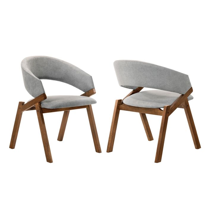 Talulah Gray Fabric and Walnut Veneer Dining Side Chairs - Set of 2 - Benzara
