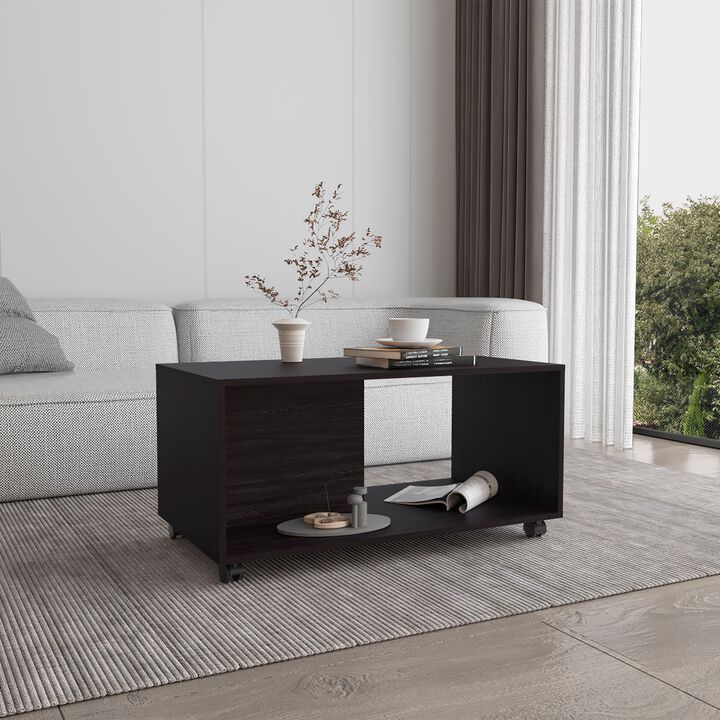 Denton Coffee Table, 4 Wheels, 1 Shelf, Black