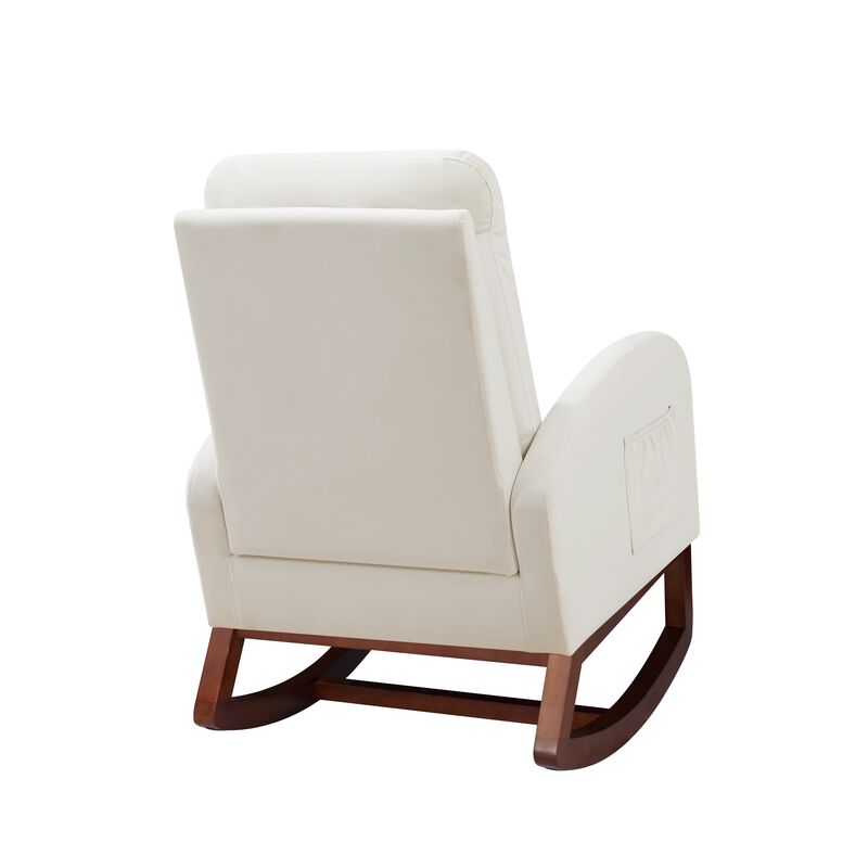 High Back Flannelette Rocking Chair with Side Pocket for Indoor Use