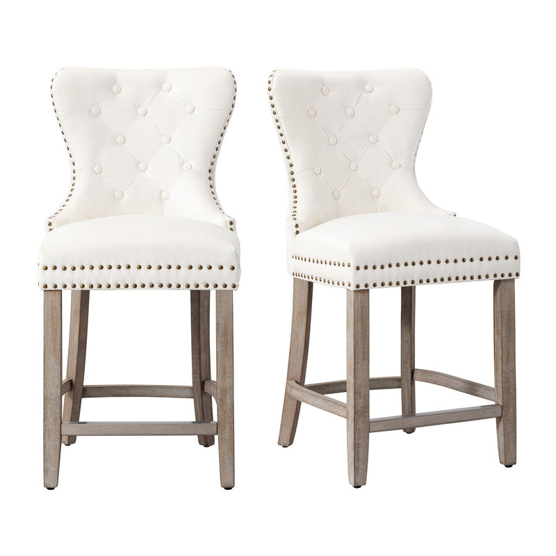 WestinTrends 24" Tufted Velvet Counter Stool (Set of 2)