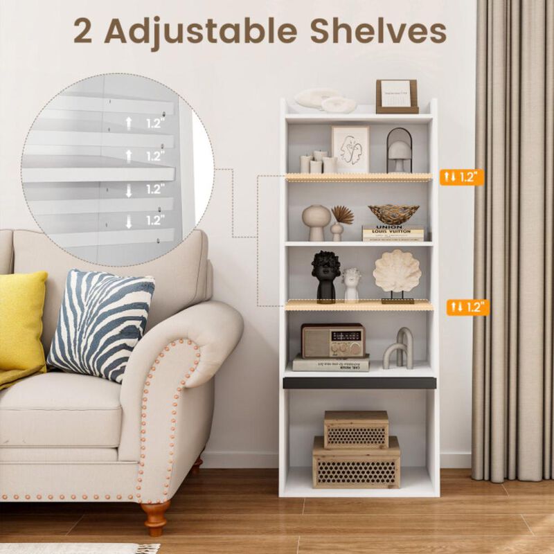 Hivvago 6-Tier Bookcase Freestanding Ladder Bookshelf with 2 Adjustable Shelves and Flip Up Door