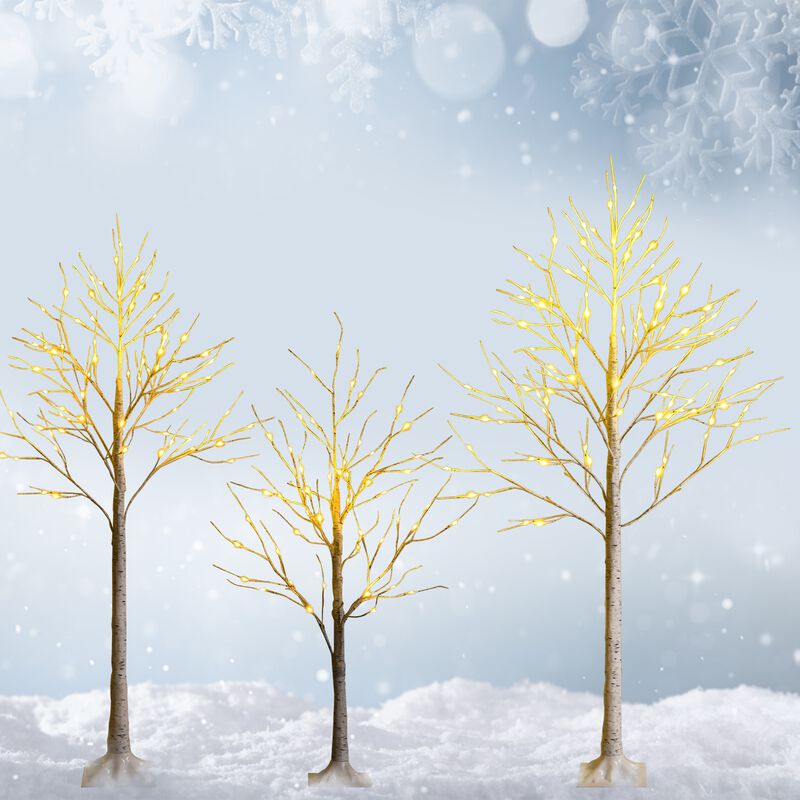 Pre-lit White Twig Birch Tree with 72 LED Lights for Christmas