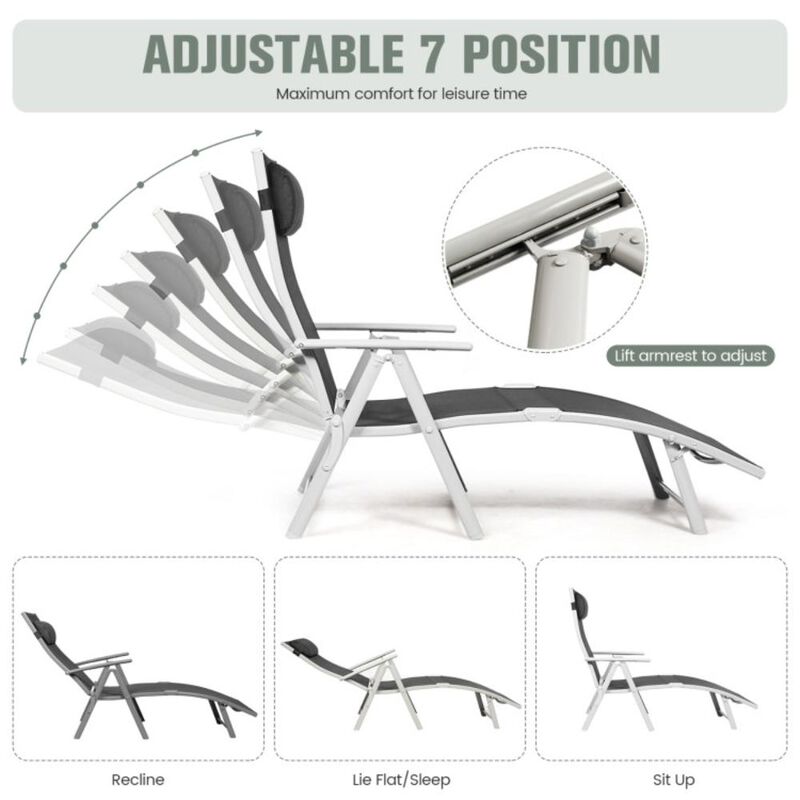 Hivvago Adjustable Outdoor Lightweight Folding Chaise Lounge Chair with Pillow