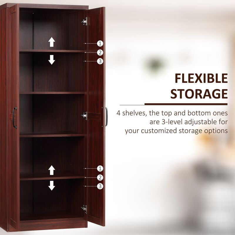 63" Espresso Pantry Cupboard: 5-Tier, 2 Adjustable Shelves, Anti-Tip