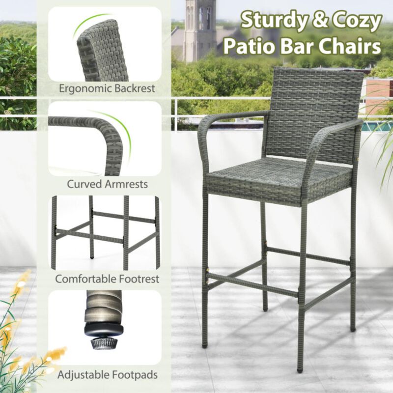 Hivvago All Weather PE Rattan Bar Chairs Set of 4 with Armrests and Seat Cushions for Porch Backyard
