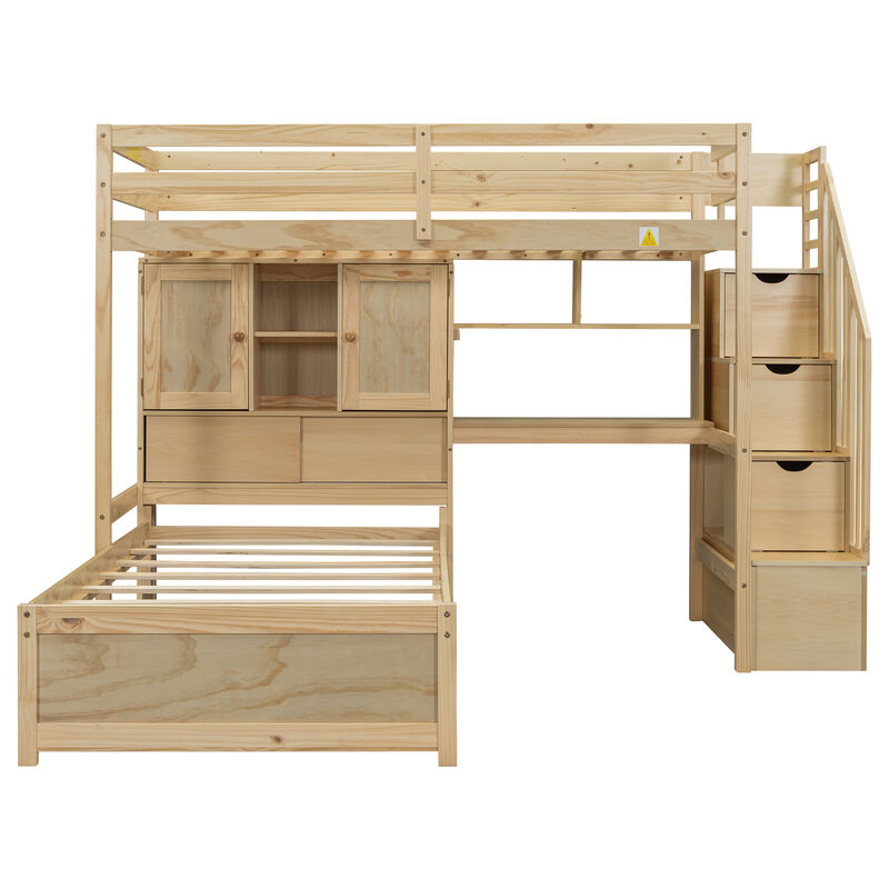 Merax Loft Bed with Built-in Desk and Staircase