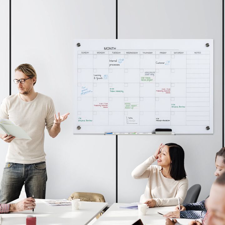 White dry erase monthly calendar board