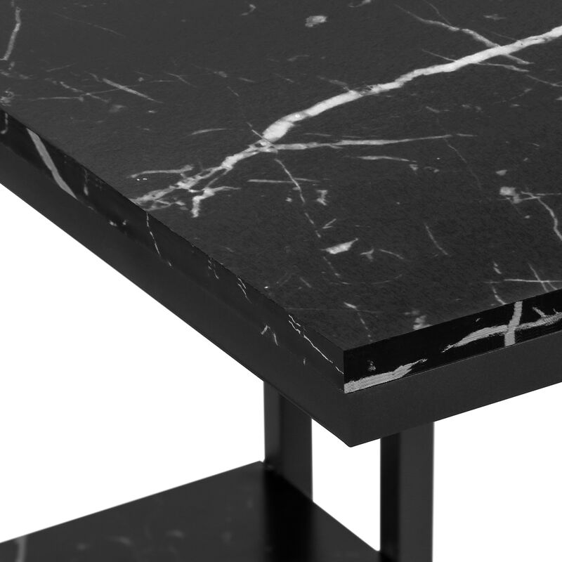 Monarch Specialties I 3674 Accent Table, C-shaped, End, Side, Snack, Living Room, Bedroom, Metal, Laminate, Black Marble Look, Contemporary, Modern