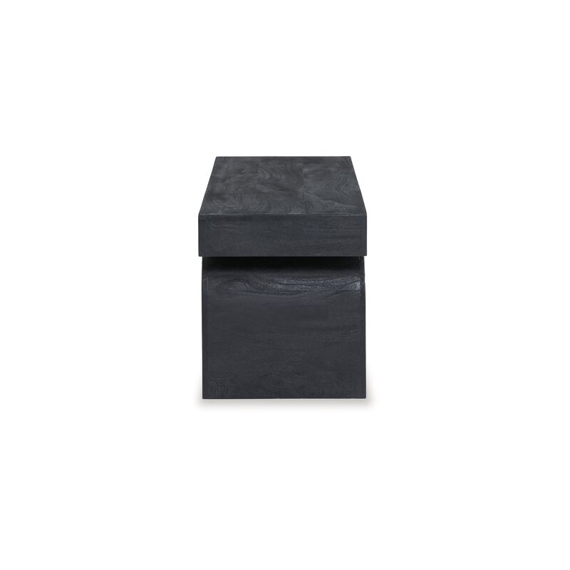 Accent Bench, 50 Inch, Oversized Sandblasted Effect, Black Solid Wood - Benzara