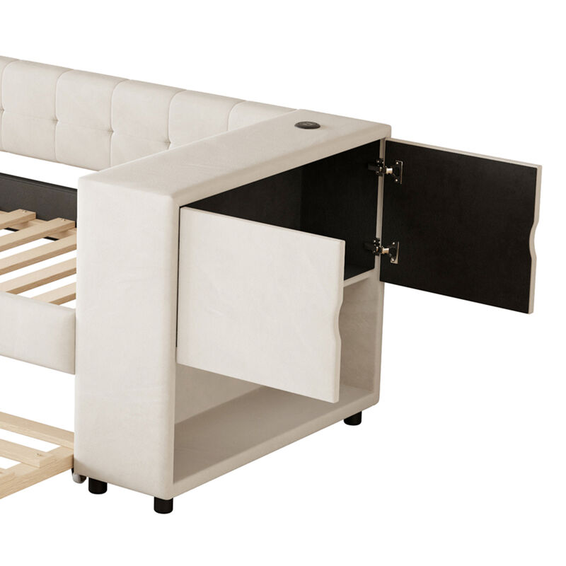 Merax Upholstered Bed with Trundle and USB Charging Ports