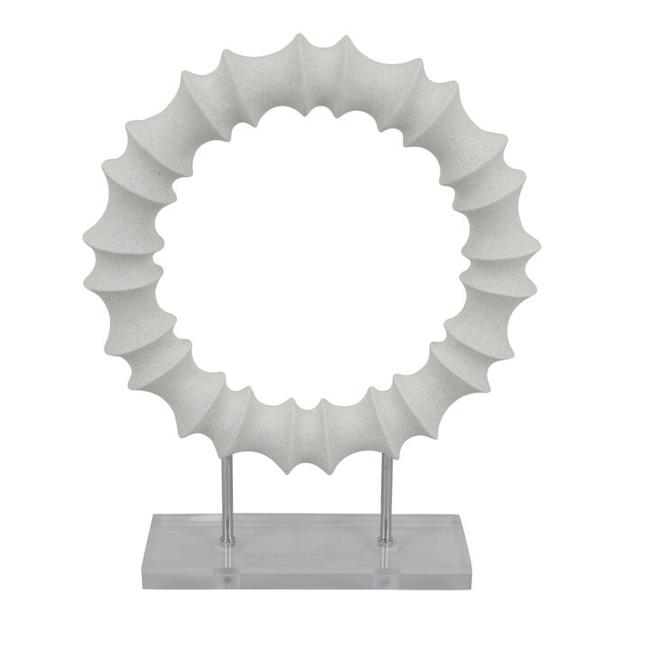 Saina Tabletop Decor, White Acrylic Base, 18 Inch Round Circle Pattern - Benzara