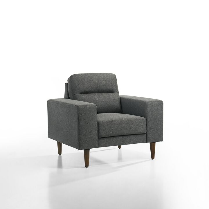Vile Accent Chair, Plush Gray Fabric, Classic Tapered Solid Wood Legs - Benzara