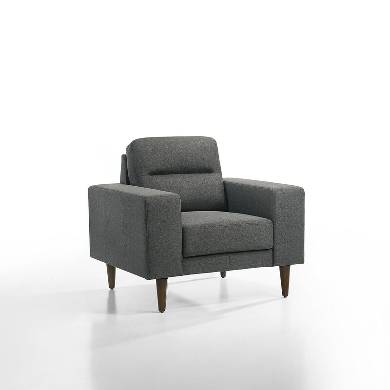Vile Accent Chair, Plush Gray Fabric, Classic Tapered Solid Wood Legs - Benzara