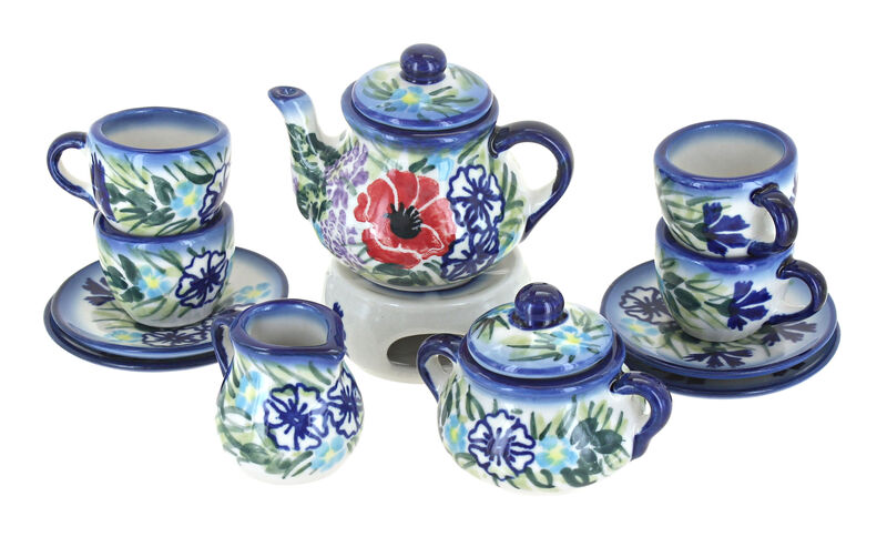 Blue Rose Polish Pottery Miniature Tea Set