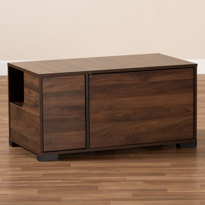 Baxton Studio Connor Modern Walnut Brown Finished 2 Door Cat Litter Box Cover House