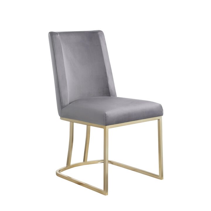Dining Chairs, Velvet Upholstered Side Chair, Gold Metal Legs (Set Of 2) - Gray Dining Chairs, Velvet Upholstered Side Chair, Gold Metal Legs (Set Of 2) - Gray