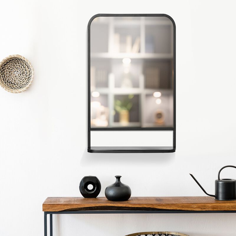 Black Wall Decor: 34x21" Contemporary Mirror with Shelf