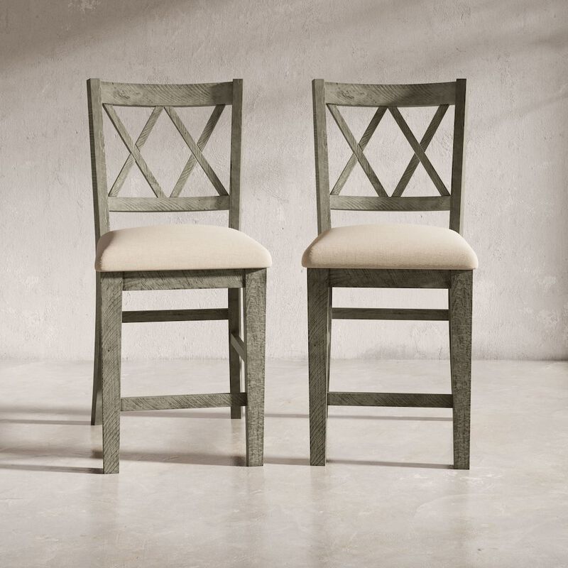 Jofran Telluride Rustic Farmhouse Solid Wood Upholstered Counter Stool (Set of 2)