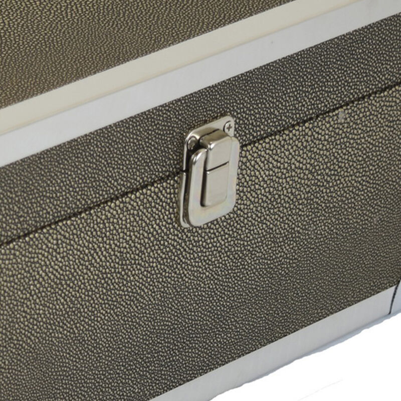 Mecca Storage Box Set of 2, Rivet Accents, Chrome Metal, Bronze Wood - Benzara