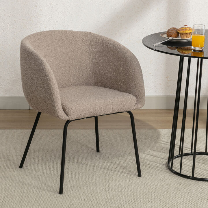 Set Of 1 Boucle Fabric Dining Chair With Black Metal Legs, Light Coffee