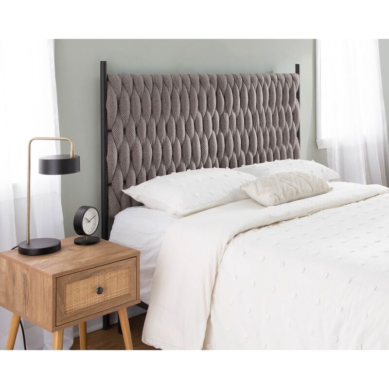 Braided Matisse Queen Size Headboard In Black Metal And Grey Fabric