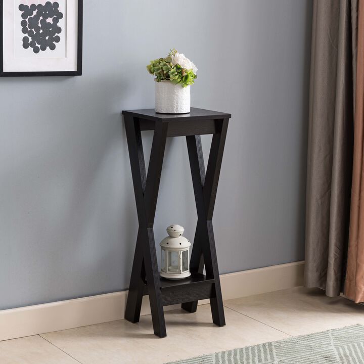 32"H Red Cocoa X-Shape Legs Plant Stand with Bottom Shelf