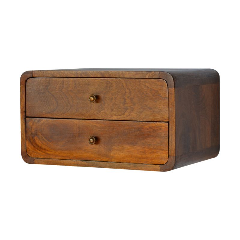 Solid Wood Curved Chestnut Wall Mounted 2 Drawer Nightstand