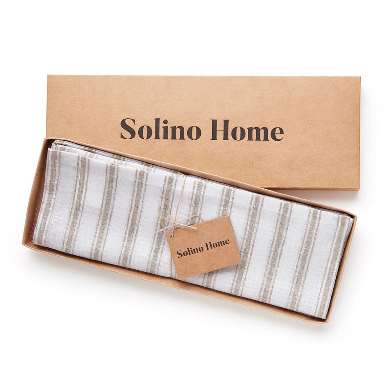 Solino Home 100% Pure Linen Placemats 14 x 19 Inch Set of 4 |Capri Ticking Stripe