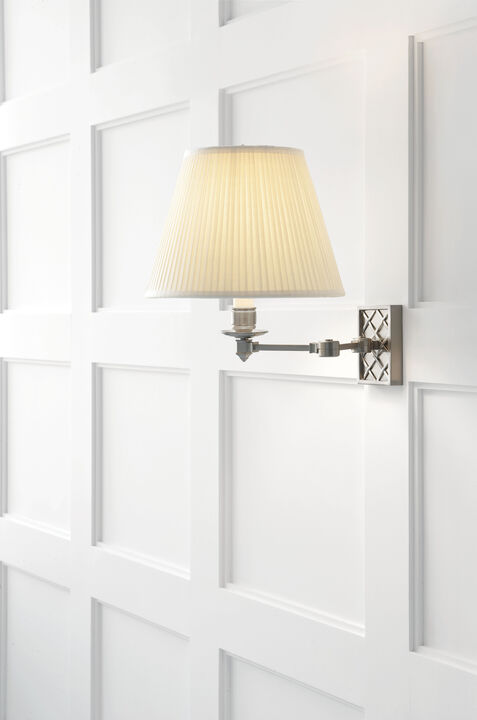 Gene Swing Arm in Polished Nickel with Silk Shade