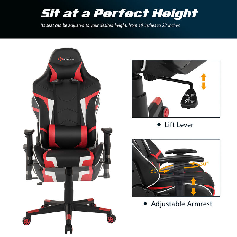 Goplus Z-Shaped Racing Style Desk &  Massage Gaming Chair Set for Home Office Blue