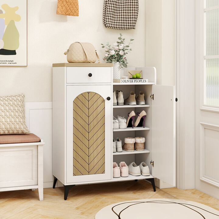 2-Door Shoe Rack Organizer with Drawer and 6 Removable Shelves