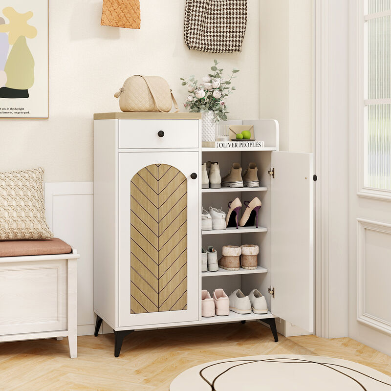 2-Door Shoe Rack Organizer with Drawer and 6 Removable Shelves