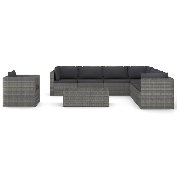vidaXL 9 Piece Garden Lounge Set with Cushions Poly Rattan Gray