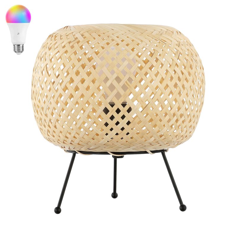Palma Bohemian Rustic Iron/Rattan LED Mini Table Lamp with Smart Bulb