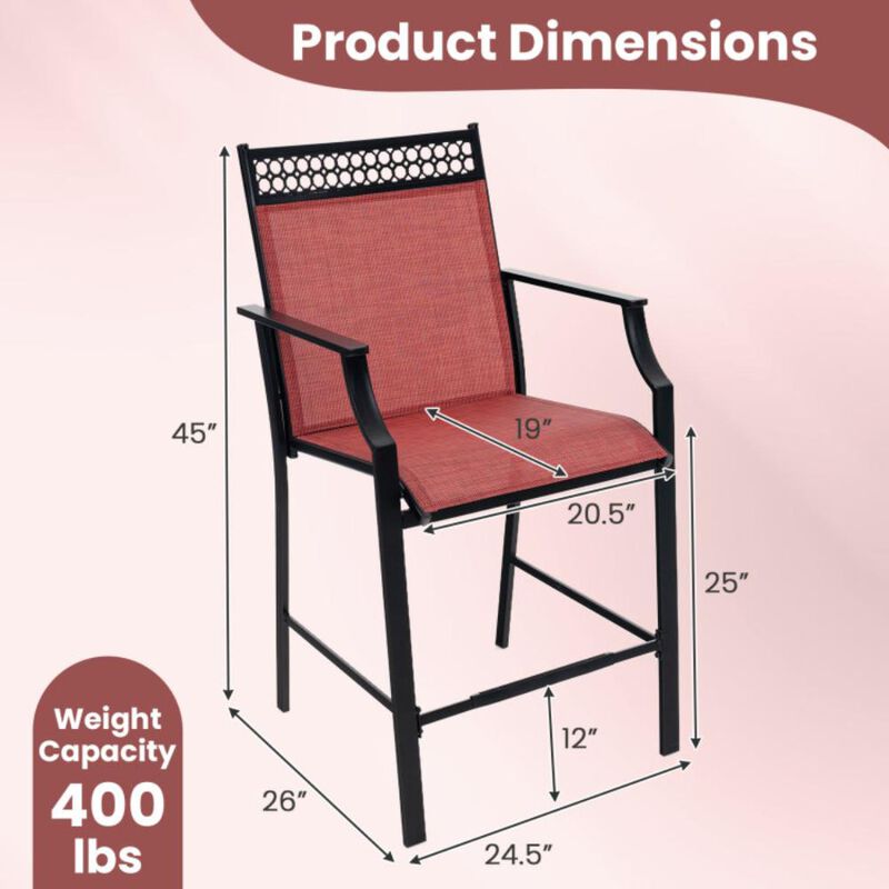 Hivvago Outdoor Counter Stools Set of 2 Heavy-Duty Barstools with Footrest and Armrests